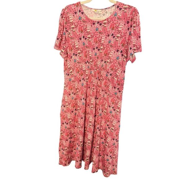 Boden midi jersey dress pockets pink floral A-line size 10L - Picture 6 of 12